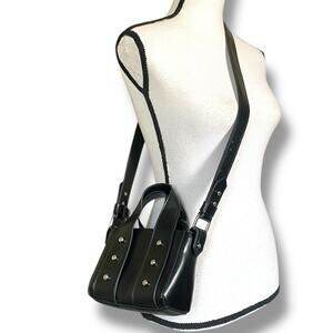Zara Studded Mini Crossbody Bag Purse Black Silver Top Handle Zipper Edgy Grunge